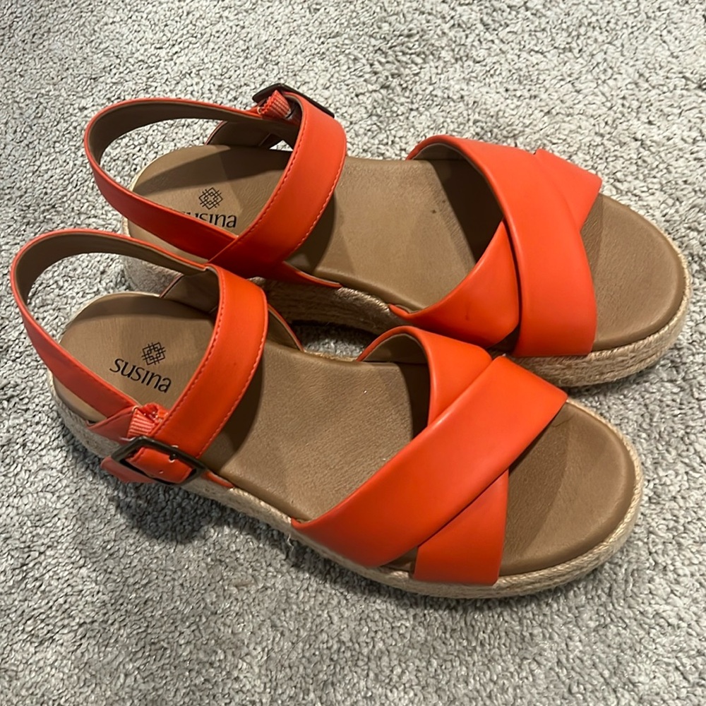 Susina Orange stewpot wedge sandal espadrille